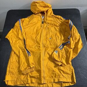 VTG‎ 1980s Gold Adidas Long Windbreaker Jacket Blue Stripes Trefoil Size M